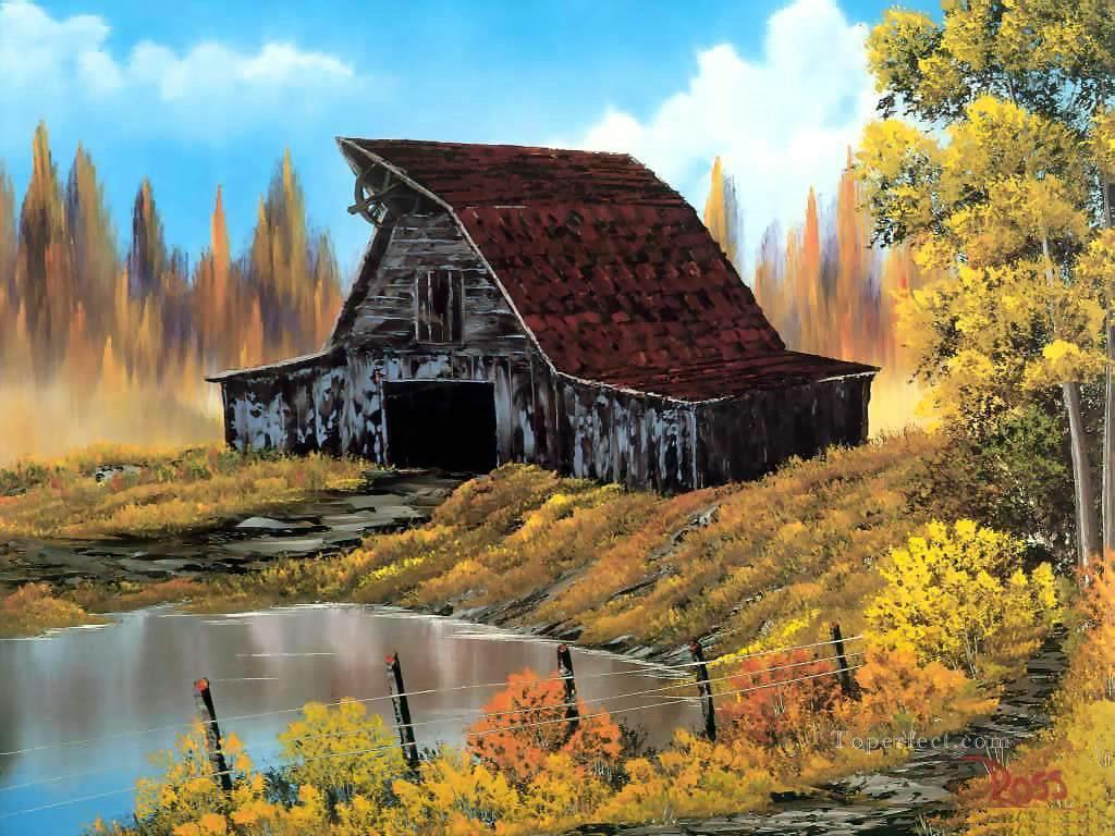 素朴な納屋 BR フリーハンドの風景油絵